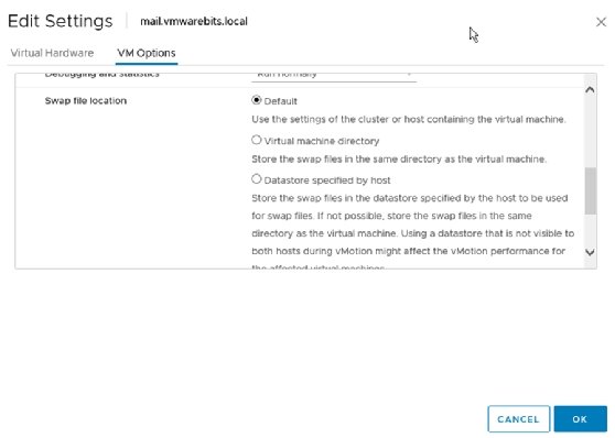 Screenshot of swap file location settings